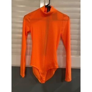Neon orange long sleeve bodysuit